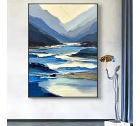 ZHUOYA Affiche d'art abstrait bleu vert, paysage de montagne et de rivière, peinture sur toile moderne et simple, décoration de salon, 80 x 120 cm, sans cadre