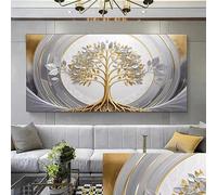ZHUOYA Affiche d'art abstrait représentant un arbre aux feuilles d'argent et d'or, décoration murale pour salon, chambre ou bureau (55 x 75 cm/Toile tendue sur châssis)