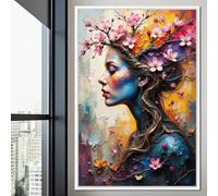 ZHUOYA Affiche d'art abstraite représentant un portrait de femme en fleurs de cerisier, peinture sur toile de luxe inspirée par la nature, décoration moderne (30x45cm/Toile tendue sur châssis)