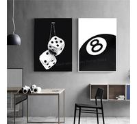 ZHUOYA Affiche d'art de boule n ° 8 en noir et blanc, thème de club de billard, peinture sur toile, imprimés, salon, couloir, décoration d'intérieur, 60x90cm x 2, sans cadre