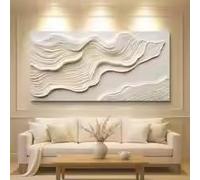 ZHUOYA Affiche d'art minimaliste de luxe moderne couleur ivoire, lignes ondulées abstraites, peinture sur toile simple, décoration murale pour salon (70x100cm/Toile tendue sur châssis)
