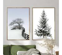 ZHUOYA Affiche d'art minimaliste représentant un sapin de Noël enneigé, impression sur toile, décoration murale moderne pour salon (70 x 110 x 2 cm, cadre)