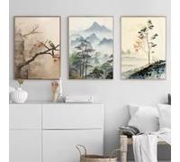 ZHUOYA Affiche d'art moderne minimaliste chinoise zen, paysage paisible, impression sur toile, décoration de salon, chambre à coucher (80 x 120 x 3 cm, sans cadre)