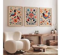 ZHUOYA Affiche d'art populaire norvégien, imprimé floral et oiseau, peinture sur toile abstraite, art mural scandinave, décoration d'intérieur, 60 x 90 cm, sans cadre