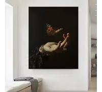 ZHUOYA Affiche d'art rétro Renaissance, peinture élégante de papillons à la main d'une femme, décoration murale intérieure pour salon (50x70cm/Toile tendue)