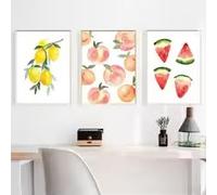 ZHUOYA Affiche de fruits à l'aquarelle : avocat, citron, pastèque, pêche, papaye, art mural sur toile, style nordique, décoration de cuisine (30 x 50 x 3 cm, sans cadre)
