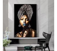 ZHUOYA Affiche et estampes d'art mural africain : Peinture sur toile représentant une élégante femme noire, décoration moderne et pop pour le salon (70 x 100 cm/Toile tendue sur châssis)