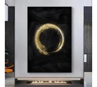 ZHUOYA Affiche et impression sur toile représentant un cercle zen doré minimaliste sur fond noir (30 x 50 cm) - Décoration murale pour la maison, le bar ou la chambre