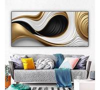 ZHUOYA Affiche et impressions abstraites de lignes noires, dorées et blanches, tableaux d'art mural, peinture sur toile pour décoration de salon (70 x 110 cm)