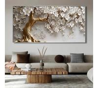ZHUOYA Affiche et impressions d'arbre à fleurs blanches dorées, peinture sur toile abstraite, images d'art mural pour salon, décoration d'intérieur, affiche 30 x 60 cm, sans cadre