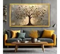 ZHUOYA Affiche et tableau élégants représentant un arbre aux feuilles dorées et argentées, sur toile, décor abstrait moderne (60 x 90 cm, sans cadre).
