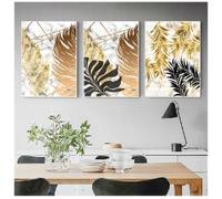 ZHUOYA Affiche Feuille Tropicale Dorée Décoration Intérieure Peinture sur Toile Nordique Impression Art Murale Effet Marbré Végétal Décoration Luxueuse pour Chambre (40x60cmx3/Sans Cadre)