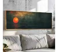 ZHUOYA Affiche horizontale sur toile, style rétro abstrait, au coucher du soleil sur un océan vert émeraude (45 x 135 cm, cadre intérieur inclus), idéale pour la décoration de votre salon.