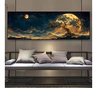ZHUOYA Affiche imprimée sur toile « Arbre de Vie et Lune Vintage », style moderne abstrait, grand format horizontal, décoration murale pour chambre à coucher (45 x 135 cm, sans cadre).