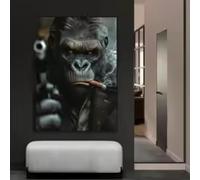 ZHUOYA Affiche moderne de gorille animalier, gangster gorille fume un cigare, art mural, peinture sur toile, images de mode, impressions, décoration d'intérieur, 80x160 cm, sans cadre