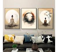ZHUOYA Affiche murale décorative sur toile représentant un Bouddha japonais, un cercle de méditation zen et un paysage naturel serein (70 x 100 cm x 3 / sans cadre)