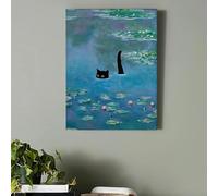 ZHUOYA Affiche murale humoristique avec chat noir et nuit étoilée, reproduction abstraite célèbre, peinture sur toile, décoration esthétique pour la maison, 20 x 30 cm, cadre interne