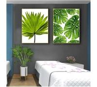 ZHUOYA Affiche murale végétale, tableau décoratif pour chambre, peinture sur toile de feuilles de bananier tropicales, feuilles de palmier fraîches, plante verte nordique (20 x 35 x 2 cm/sans cadre)