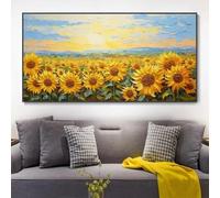 ZHUOYA Affiche nordique rétro avec coucher de soleil, champ de tournesols, paysage floral, peinture sur toile, art mural, décoration de salon moderne, 55 x 110 cm, cadre interne
