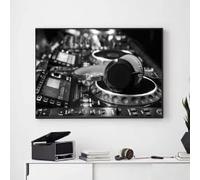 ZHUOYA Affiche sépia en noir et blanc représentant une table de mixage DJ, décoration murale pour boîte de nuit, art disco, peinture sur toile, tableau sur la vie nocturne (50 x 70 cm)