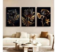 ZHUOYA Affiche sur toile avec roses noires et dorées, art moderne, affiches et impressions florales, décoration de salon, couloir, 30 x 50 cm, sans cadre