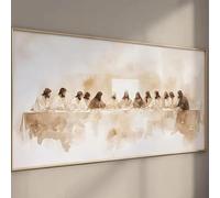 ZHUOYA Affiche sur toile imprimée représentant Jésus abstrait beige, style minimaliste moderne, grand format horizontal, décoration murale chrétienne (20 x 30 cm/Toile tendue sur châssis)