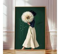 ZHUOYA Affiche sur toile imprimée représentant une femme vert émeraude avec un pissenlit, style minimaliste et abstrait, idéale pour décorer un salon (70 x 100 cm, toile tendue sur châssis).