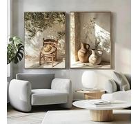 ZHUOYA Affiche vintage en toile représentant une chaise en paille d'olivier, un vase, un paysage méditerranéen, pour un salon moderne (50 x 70 x 2 cm/cadre)