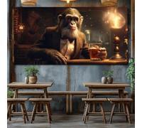 ZHUOYA Affiche vintage représentant un singe avec un verre de whisky et des animaux dans un pub, peinture sur toile, décoration murale, bar, maison, 20 x 40 cm, cadre interne