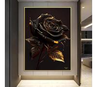 ZHUOYA Affiches abstraites de tournesol et de Rose noire dorée, peinture sur toile de plante d'art nordique, tableau mural moderne pour la décoration de la maison, 80x120 cm, sans cadre