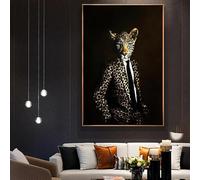 ZHUOYA Affiches de portrait d'art animal moderne et peinture sur toile murale imprimée, léopard avec costume de léopard pour décoration de salon 60 x 90 cm sans cadre