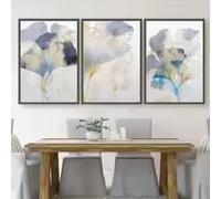 ZHUOYA Affiches et impressions abstraites bohèmes à motif de feuilles de ginkgo, or, gris et bleu, peinture sur toile minimaliste moderne, décoration murale (80 x 120 cm x 3 / sans cadre)