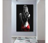 ZHUOYA Affiches et impressions de dos de femmes sexy, art mural moderne, peinture sur toile, jupe rouge, image de femme pour décoration de salon, 70 x 100 cm, sans cadre