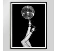 ZHUOYA Affiches et impressions murales sur toile représentant une femme disco sexy rétro noire et blanche avec boule à facettes, pour décoration de bar ou de club, 20 x 40 cm, sans cadre