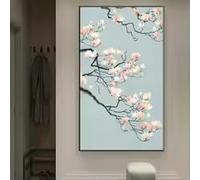 ZHUOYA Affiches et impressions sur toile d'art floral chinois, décoration murale traditionnelle pour salon, chambre, couloir (65x130cm/sans cadre)
