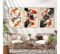 ZHUOYA Affiches et impressions sur toile de carpes koï colorées du Japon, style rétro, pour la décoration murale du salon (50 x 70 cm x 3 / sans cadre)