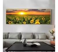 ZHUOYA Affiches, peintures sur toile et impressions d'art représentant un champ de tournesols moderne au coucher du soleil (90 x 180 cm, sans cadre) pour la décoration intérieure.