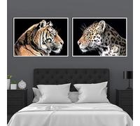 ZHUOYA Affiches sur toile représentant des animaux sauvages nordiques : tigre et léopard (70 x 100 x 2 cm/cadre). Décoration murale HD pour salon.