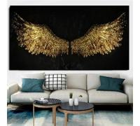 ZHUOYA Ailes d'ange dorées - Impression sur toile - Art mural - Graffiti noir et blanc - Décoration d'intérieur moderne - Cadeau - 70 x 100 cm - Sans cadre