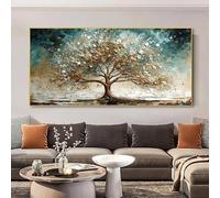 ZHUOYA Élégante toile abstraite dorée et bleue représentant un arbre d'hiver, paysage riche, décoration murale pour la chambre, affiche d'arbre de qualité supérieure (50x100cm/sans cadre)