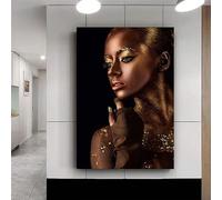 ZHUOYA Élégantes peintures sur toile représentant une femme africaine en noir et or, affiches sexy à imprimer pour la décoration murale du salon (70x90cm/sans cadre)