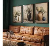 ZHUOYA Ensemble de 3 impressions d'art mural neutre représentant des oliviers et des eucalyptus rétro, style nature morte, toile florale (60 x 90 x 3 cm/sans cadre)