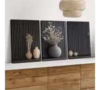 ZHUOYA Ensemble de 3 tableaux décoratifs modernes et minimalistes à rayures verticales, sur fond de bois, avec fleurs séchées, style nordique (40 x 60 cm x 3 / sans cadre)
