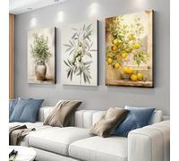 ZHUOYA Ensemble de 3 tableaux muraux vintage méditerranéens en 2D, style grec, peinture de citrons, impression créative, toile imperméable (80 x 120 cm x 3 / sans cadre)