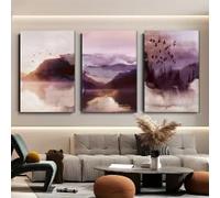 ZHUOYA Ensemble de 3 toiles décoratives minimalistes modernes de style nordique, représentant des paysages, idéales pour le salon ou l'entrée (70 x 100 cm x 3 / sans cadre).