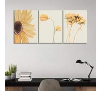 ZHUOYA Ensemble de 3 toiles murales Tournesols et Coquelicots - Peinture à l'huile de paysage floral Art Déco et moderne pour décoration intérieure (20 x 35 x 3 cm/sans cadre)