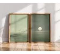 ZHUOYA Ensemble de deux décorations murales de style japonais comprenant un imprimé bohème minimaliste au coucher du soleil et un décor d'inspiration zen scandinave (40 x 60 x 2 cm/sans cadre)