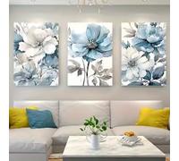 ZHUOYA Ensemble de toiles décoratives florales bleues et blanches - Peintures florales modernes et élégantes pour salon, chambre, bureau à domicile, décoration de café (21 x 30 x 3 cm/sans cadre)