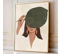 ZHUOYA Femme cachant son visage avec des feuilles - Affiche imprimée sur toile - Art abstrait minimaliste moderne - Décoration murale pour chambre (20x30cm/sans cadre)