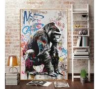 ZHUOYA Graffiti de rue Gorille Art mural Décor abstrait Animal Toile Peinture Singe Affiche Imprimer Salon Décoration de la maison (60x90cm)